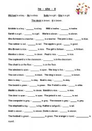 English Worksheet: he - she - it