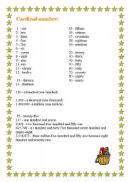 English Worksheet: cardinal numbers