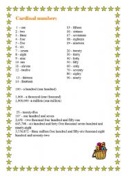 English worksheet: cardinal numbers