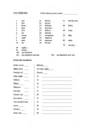 English worksheet: NUMBERS FROM 1 TO 100