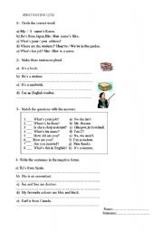 English Worksheet: review quiz for beginners