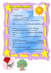 English Worksheet: What a Wonderful World gapfill