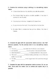 English Worksheet: DEFINING AND NON-DEFINIING RELATIVE CLAUSES