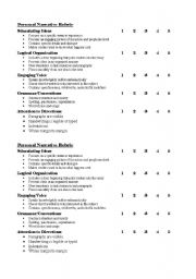 English Worksheet: Personal Narrative rubric