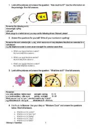 English Worksheet: Numbers: Prices, Telephone Numbers and Time