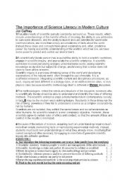 English Worksheet: the importance of science