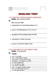 English Worksheet: SUBJECT AND OBJECT PRONOUNS/ VERB TENSES