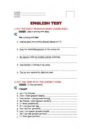 English worksheet: SUBJECT AND OBJECT PRONOUNS/ VERB TENSES