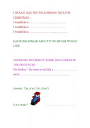 English worksheet: I would like for Christmas....