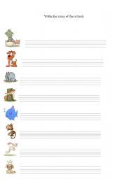 English Worksheet:   Animals writing