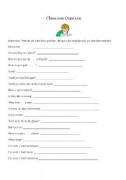 English worksheet: Classroom Questions for beginners