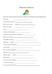 English Worksheet: Classroom Questions for beginners