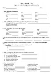 English Worksheet: GRAMMAR TEST - Plural of nouns & Possessives