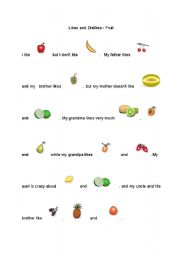 English Worksheet: Likes and Dislikes - Fruit