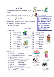 English Worksheet: A / An