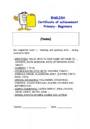 English worksheet: Certificate of achievement