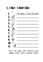 English Worksheet: I like or I dont like - Food