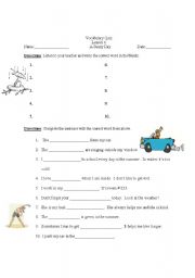English Worksheet: Vocabulary Quiz with answer key, dictation, weather