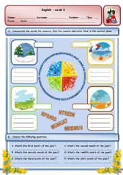 English Worksheet: SEASONS, MONTHS AND ORDINAL NUMBERS