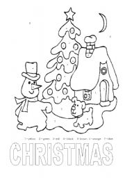 English Worksheet: Christmas colour by number