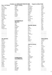English Worksheet: vocabulary list