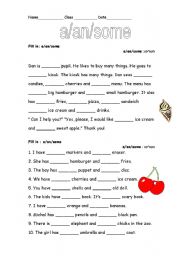 English Worksheet: a an some