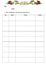 English Worksheet: Reading Diary