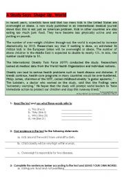 English Worksheet: Teenage Obesity - written test