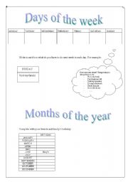 English Worksheet: Days of the week and months of the year