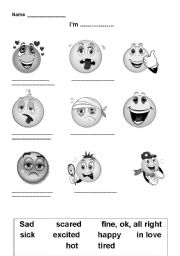English Worksheet: Feelings with smileys
