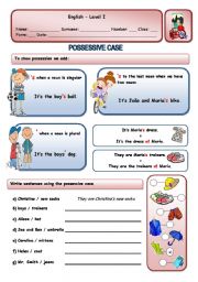 English Worksheet: POSSESSIVE CASE