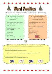 English Worksheet: Grammartical Word Families