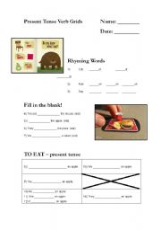 English Worksheet: Present Simple Verb Grids - eat, walk, and to be