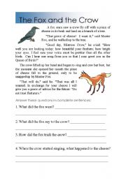 English Worksheet: Reading Fox and the Crow