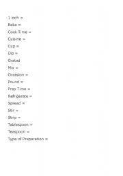 English Worksheet: Recipe Mix and Match Words