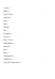 English worksheet: Recipe Mix and Match Words