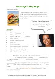English Worksheet: Oprahs favourite burger recipe