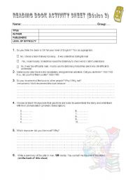 English Worksheet: READING BOOK (READERS) ACTIVITY SHEET