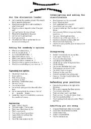 English Worksheet: Discussion phrases
