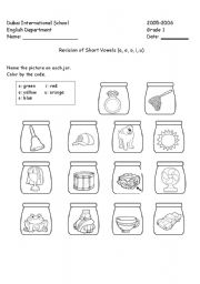 English Worksheet: Revision of short vowels
