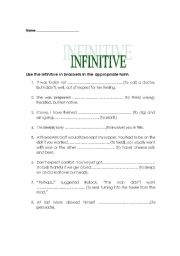 English worksheet: Infinitive