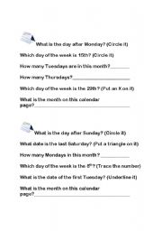 English Worksheet: Calendar Skills