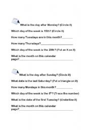 English worksheet: Calendar Skills