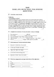 English worksheet: quantifiers/comparatives short test