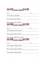 English worksheet: Unifix Cube Counting