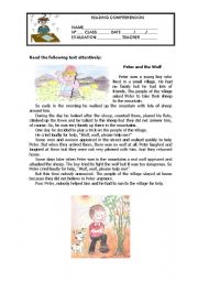 English Worksheet: Peter and the Wolf - Reading Comprehension