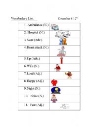 English Worksheet: Vocabulary List about an 