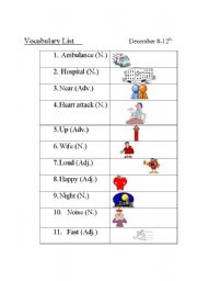 English worksheet: Vocabulary List about an 