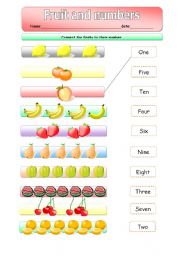 English Worksheet: fruit and numbers
