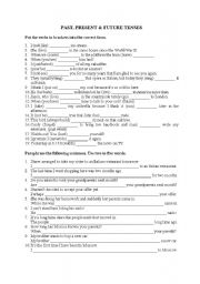 English Worksheet: past, present & future tenses